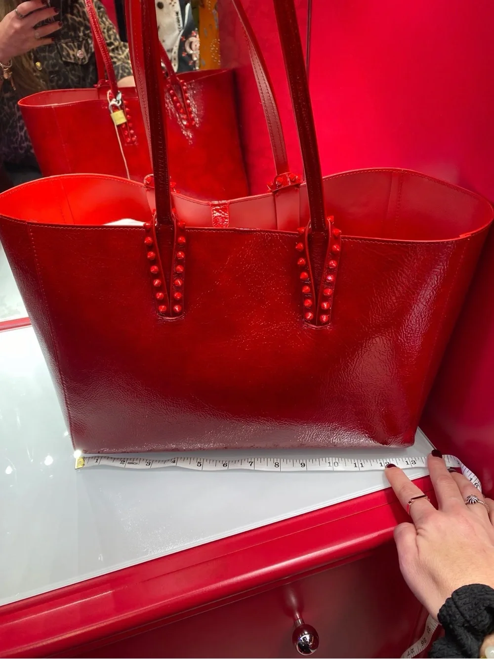 Christian Louboutin Red Patent Leather Tote Bag with Removable Pouch